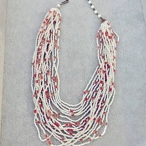 Retro glass bead pink and white multi strand necklace